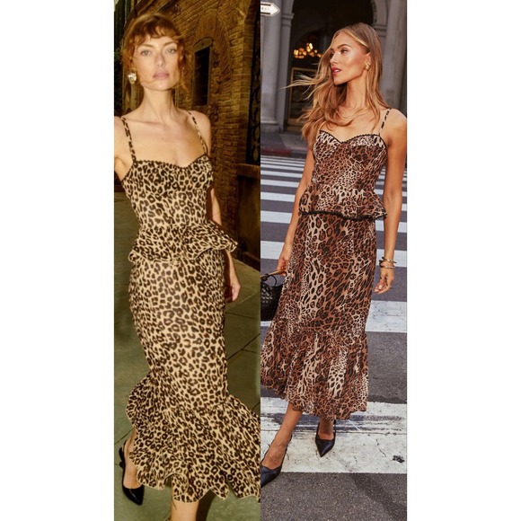 Vici Dresses & Skirts - VICI Leopard Print Peplum Maxi Dress Brown Black Lace Trim  Large